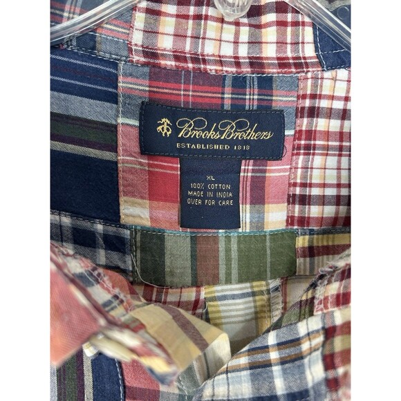 Brooks Brothers Patchwork Shirt Men's XL Colorful Madras Plaid Button Down - Picture 7 of 7